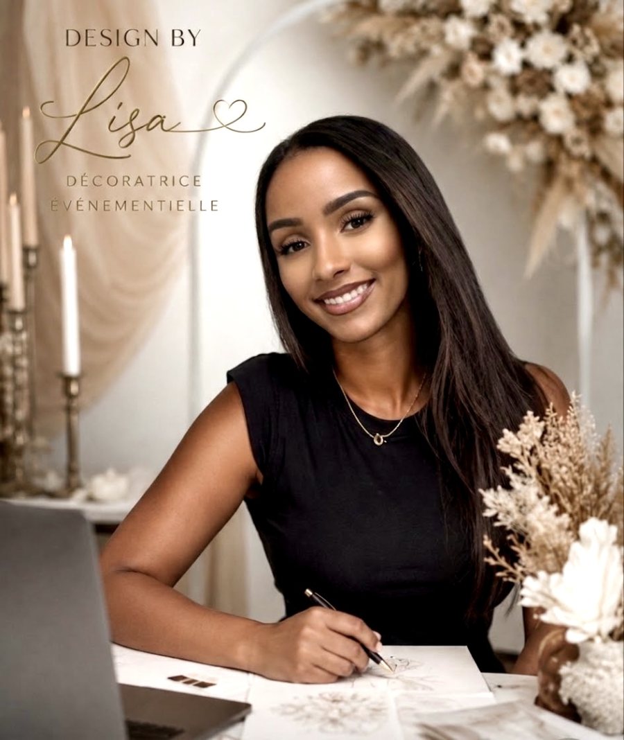 Lisa, décoratrice événementielle à Agde, à sa table de travail